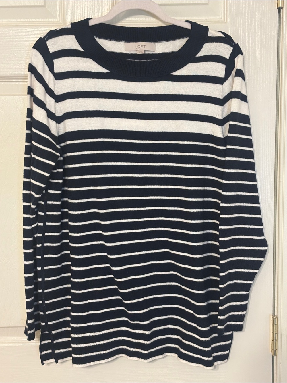 LOFT Navy & White Striped Long Sleeve Sweater